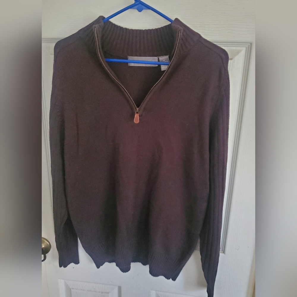 Oscar De La Renta Men's Brown Quarter Zip Mens Sweater, Size Medium